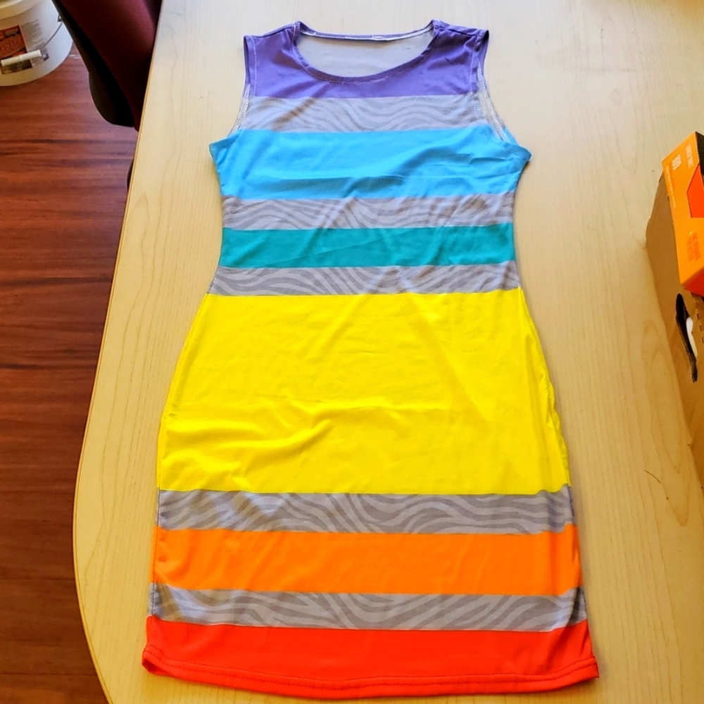 Rainbow block mini dress